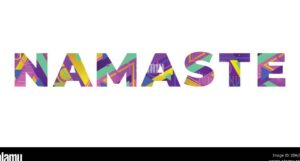 La palabra NAMASTE concepto escrito en formas retro de colores y ...